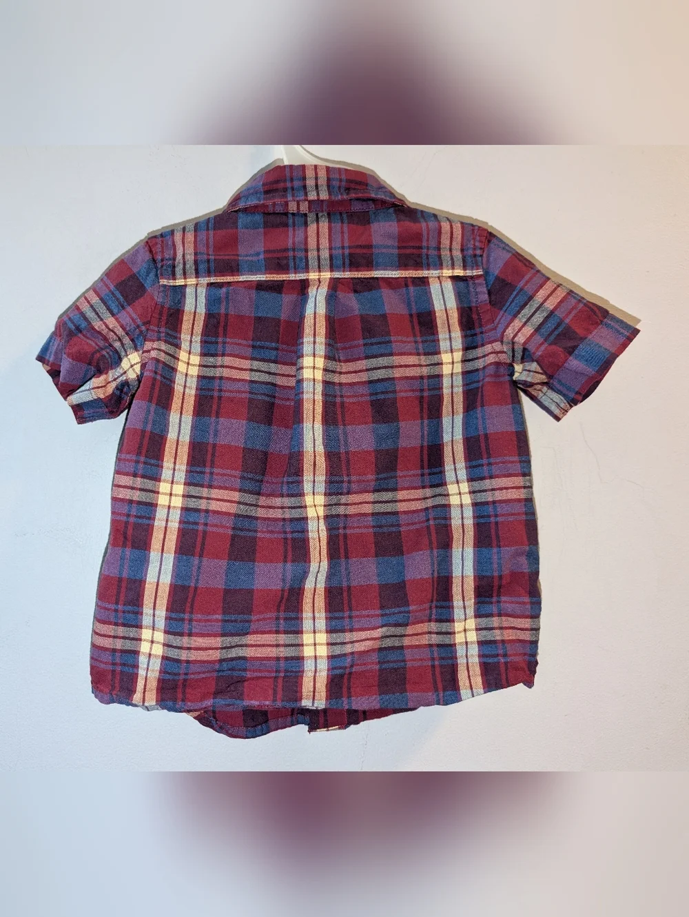 Janie and Jack Navy Burgundy Plaid Short Sleeve Button-Down Shirt Toddler Boys - Picture 2 of 4